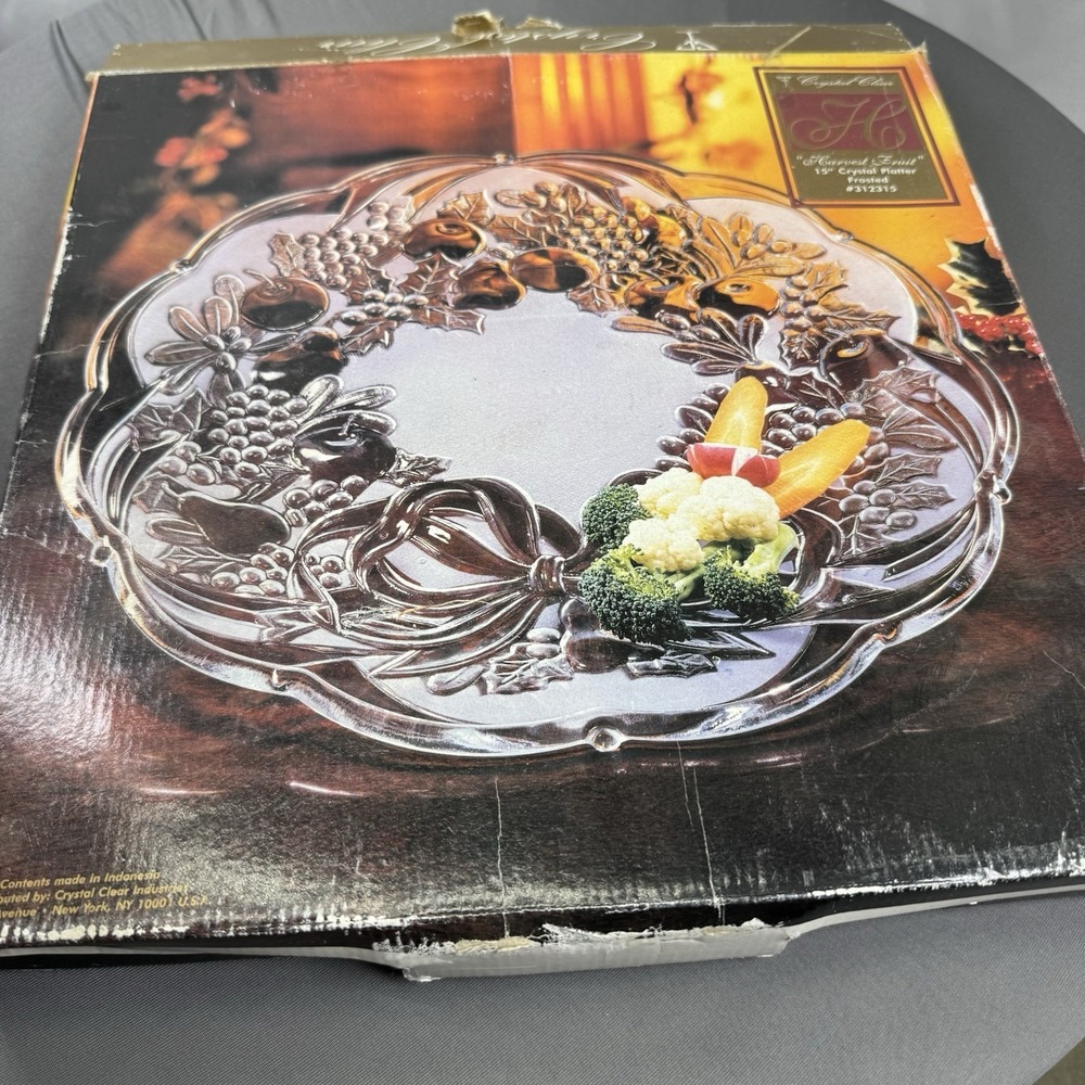 Crystal Clear "Harvest Fruit" 15" Crystal Platter Frosted